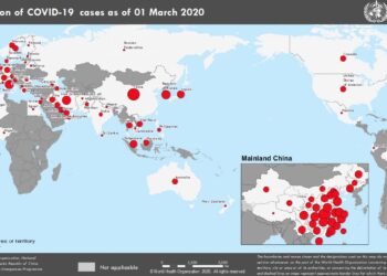Distribution of COVID-19 cases as of 1 March 2019